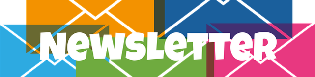 Bunte überlappende Umschläge mit großem Schriftzug Newsletter